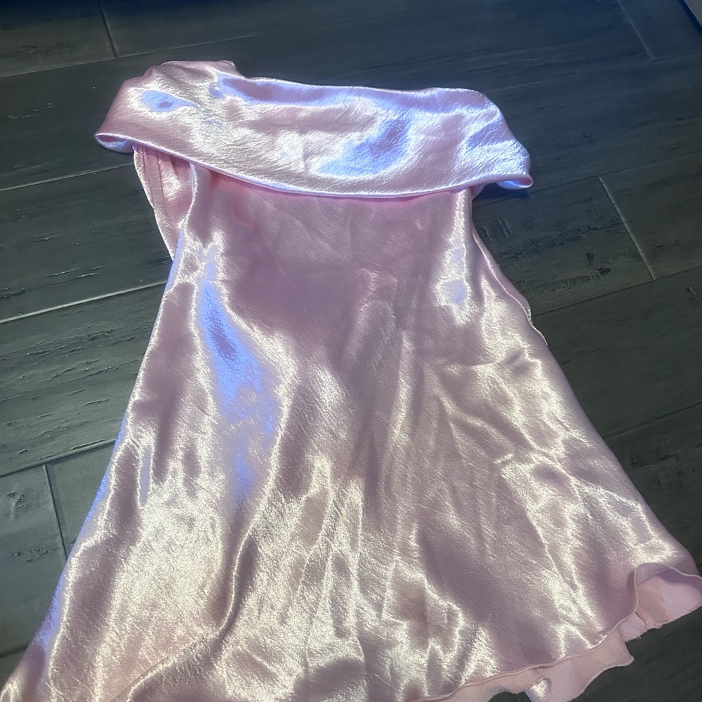 Lucy in the Sky Pink Off the Shoulder Mini Dress, satin barely worn